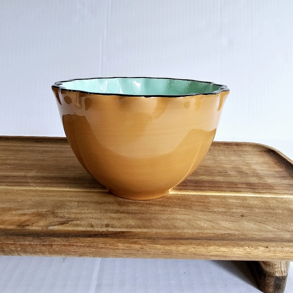 Coton Colors bowl brown teal 4" X 5.5" ceramic kitchen dining